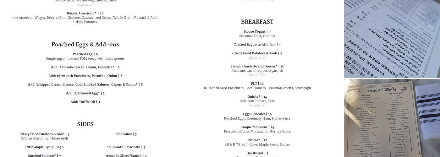Bread & Butterfly Menu