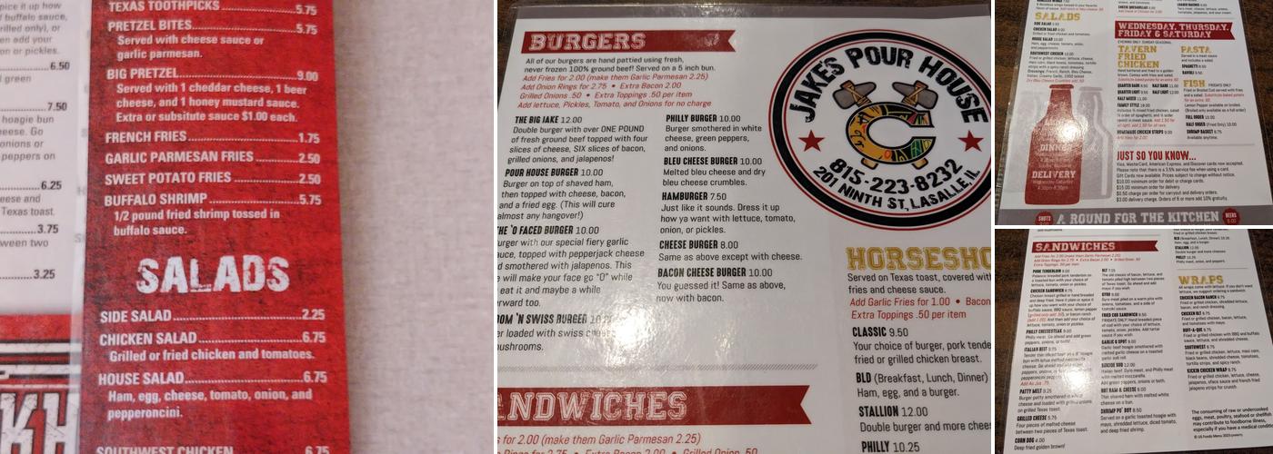 Jake's Pourhouse Menu