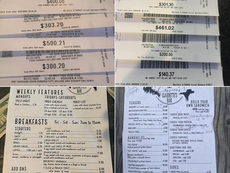 Carrico's Claudettes Menu