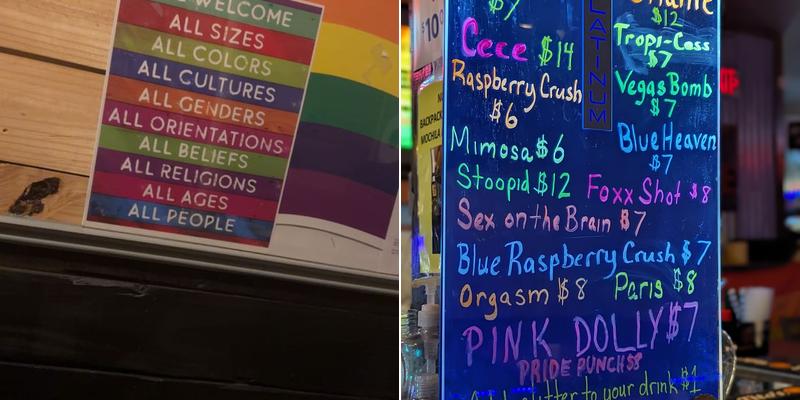 PRIDE bar + lounge Menu