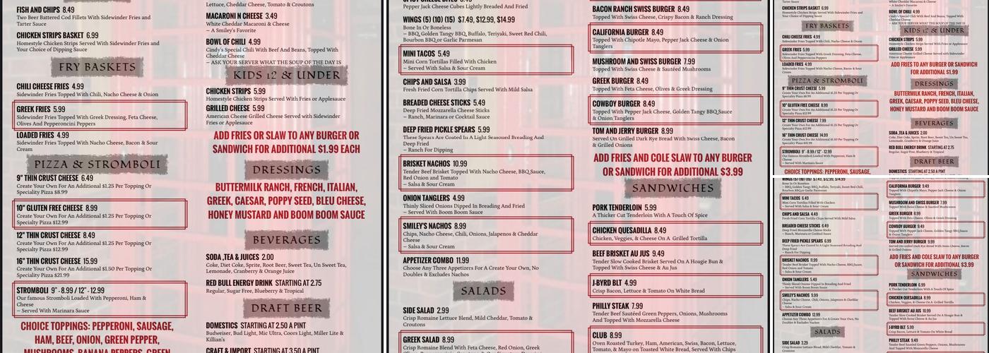 Smiley's Pub Menu