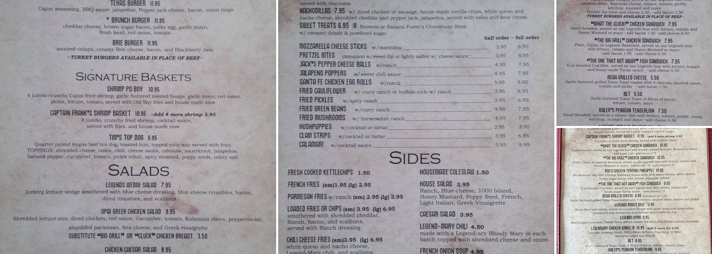 Legends Southside Bar & Grill Menu