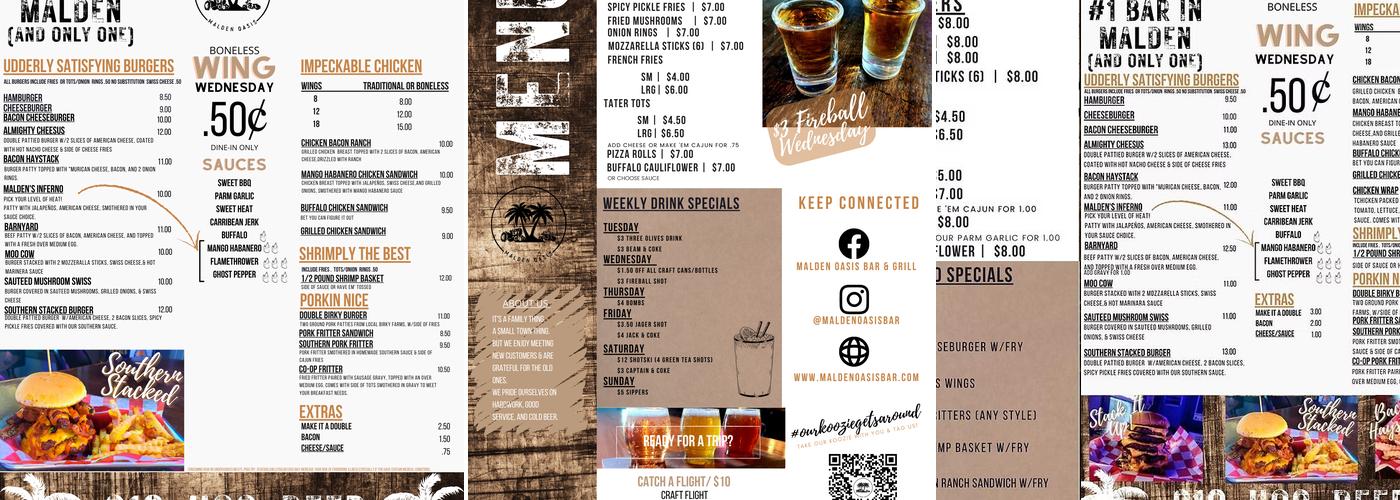 Malden Oasis Menu