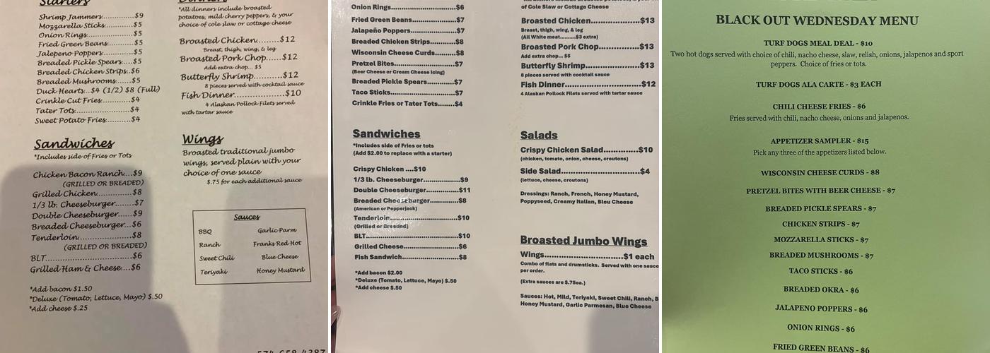 Turf Bar Menu