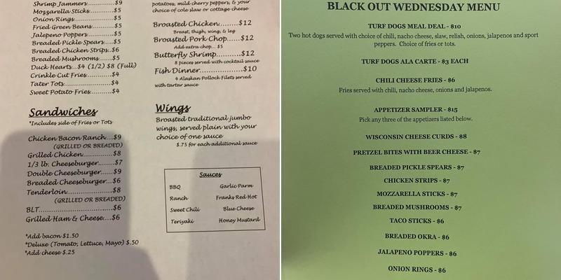 Turf Bar Menu