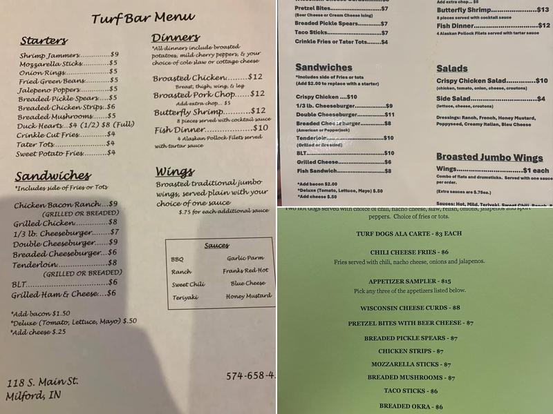 Turf Bar Menu
