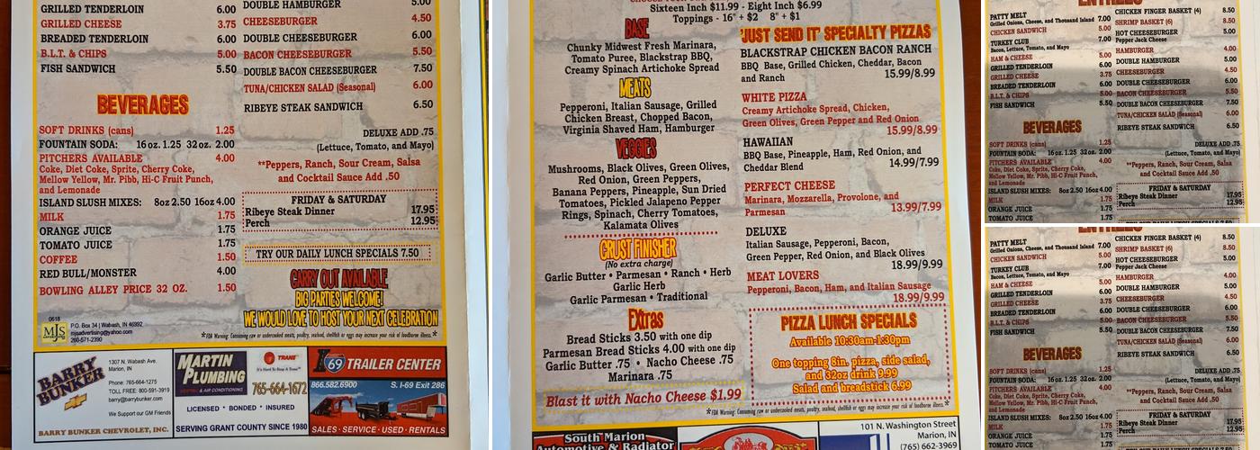 PC Brick Oven Pizza Menu