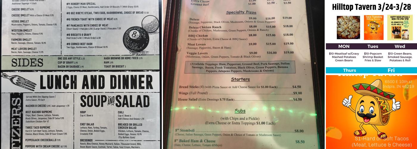 Hilltop Tavern Menu