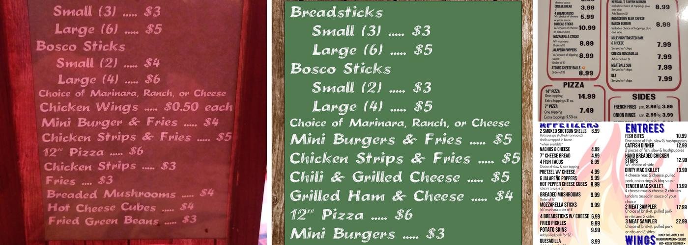 Kendall's Tavern Menu