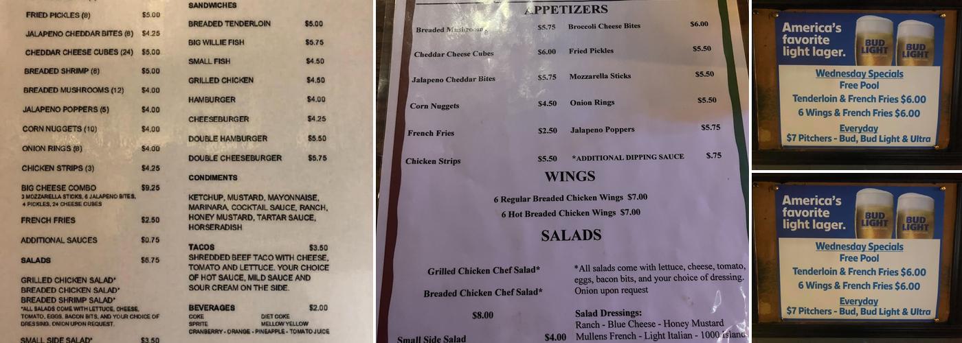 Willie's Pub Menu