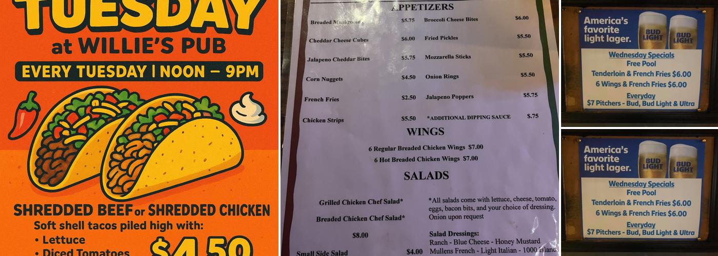 Willie's Pub Menu