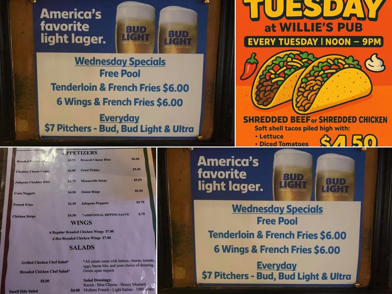 Willie's Pub Menu