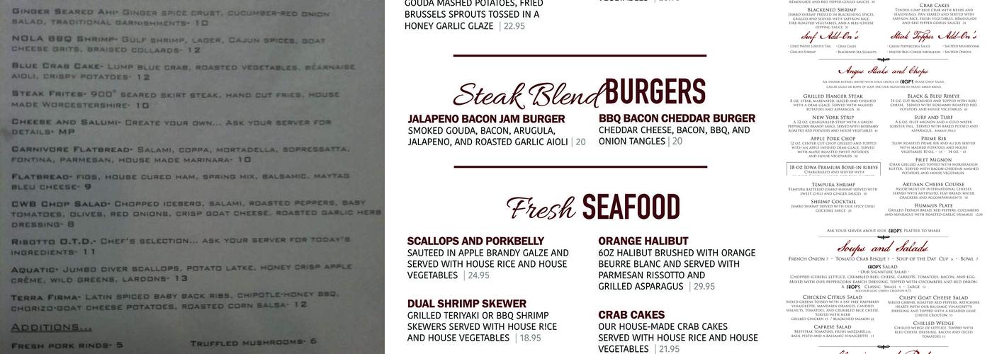 Chops Wine Bar Menu