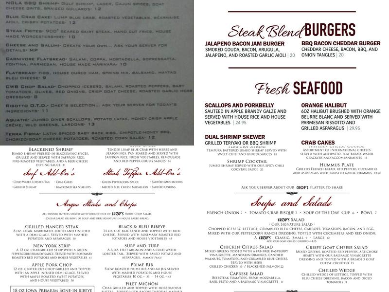 Chops Wine Bar Menu