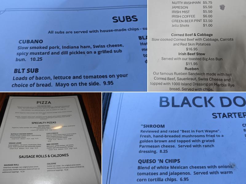 Black Dog Pub Menu