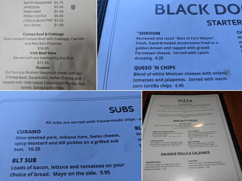 Black Dog Pub Menu