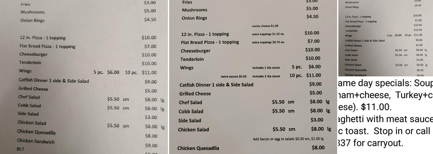 Fat Cat Bar Menu