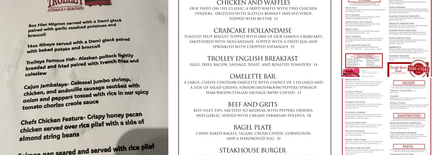 Trolley Steaks and Seafood Menu