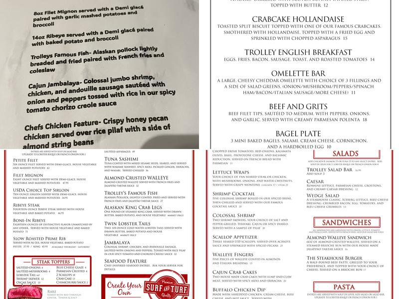 Trolley Steaks and Seafood Menu