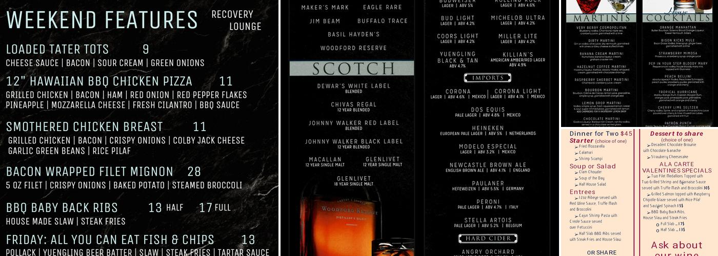 Recovery Lounge Menu