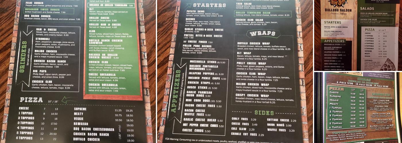 Bull Dog Saloon Menu