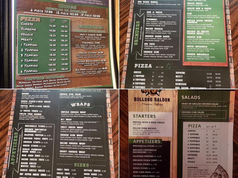 Bull Dog Saloon Menu