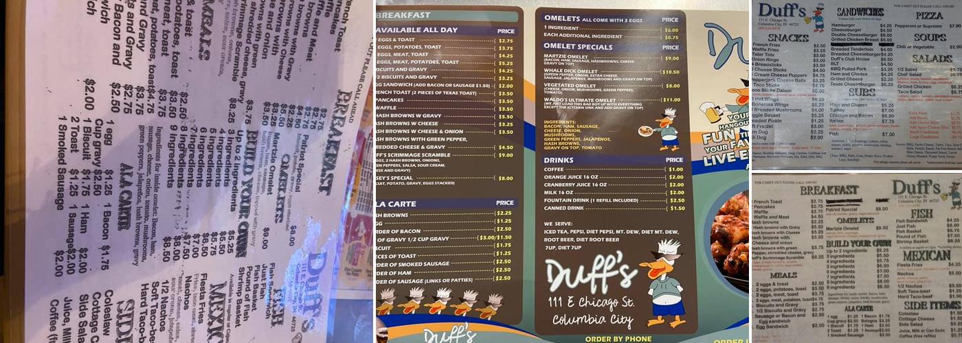 Duff's Menu
