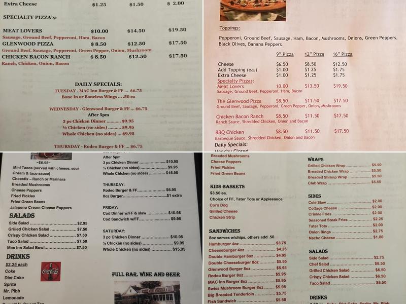 Glenwood Inn Menu