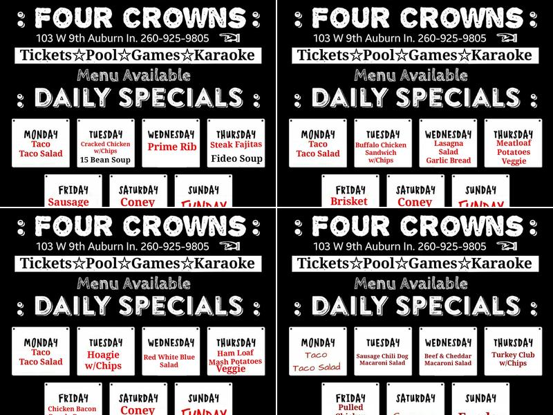 Four Crowns Menu