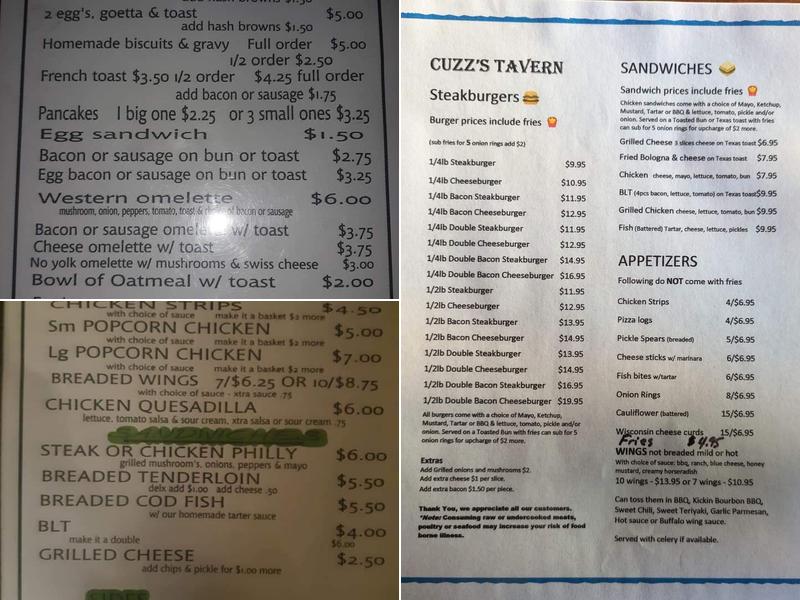 Cuzz’s Tavern Menu