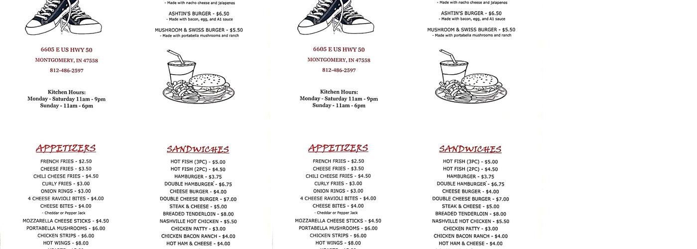 Sneakers Pub Menu