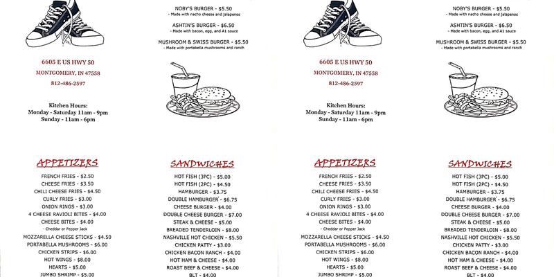 Sneakers Pub Menu