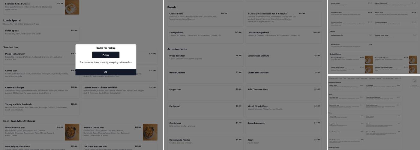 Cheese Bar Menu