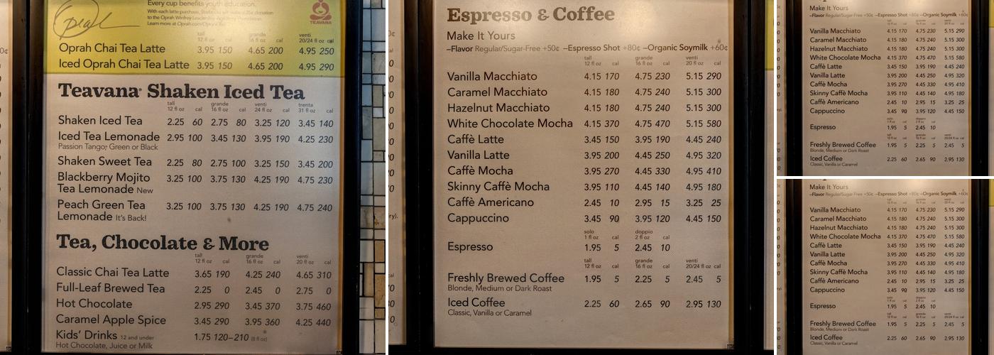 Starbucks Coffee Company Menu