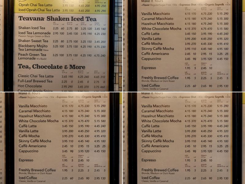 Starbucks Coffee Company Menu