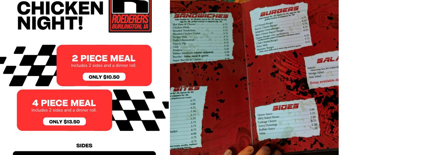 Roederer's Pit Stop Menu