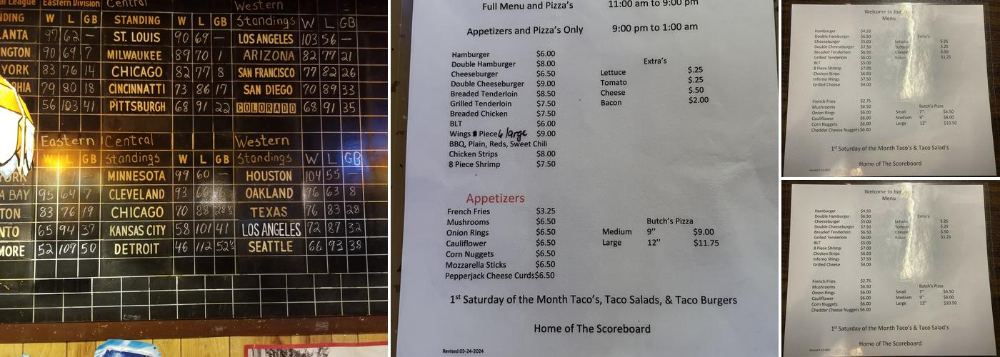 Joe's Inn Menu