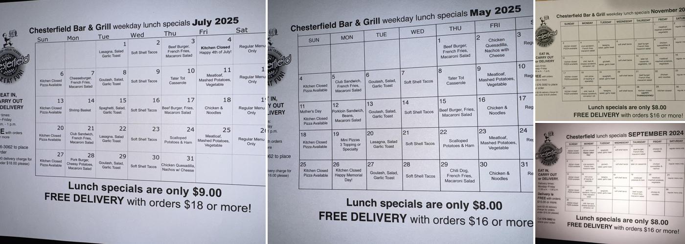 Chesterfield Lounge Menu