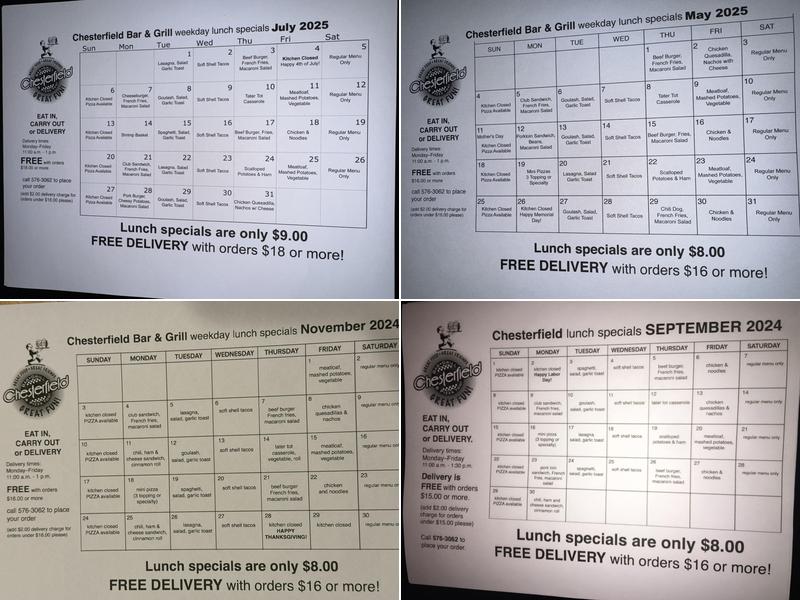 Chesterfield Lounge Menu