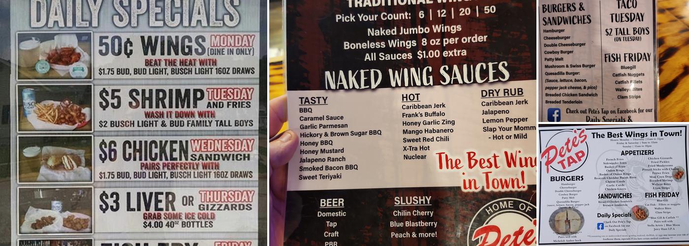 Pete's Tap Menu