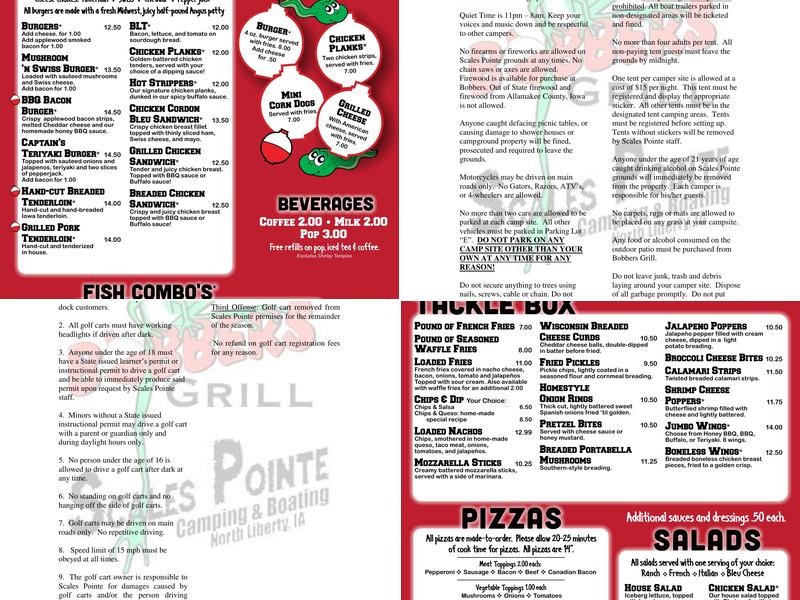 Bobbers Grill Menu