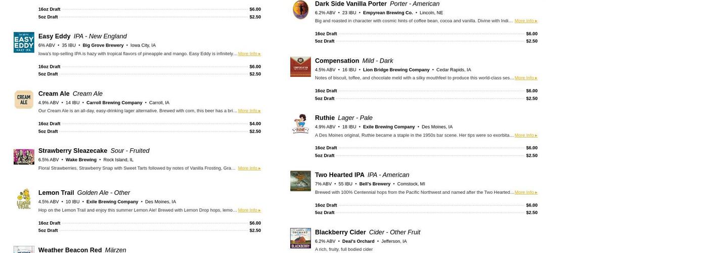 Carroll Brewing Co Menu