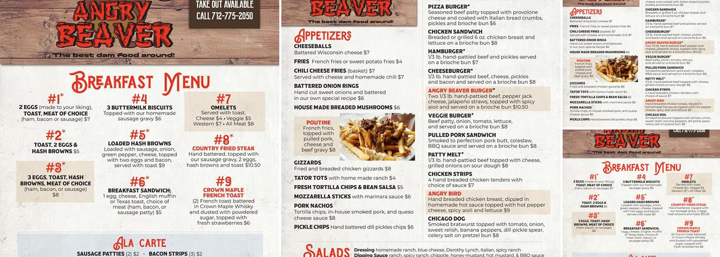 The Angry Beaver Bar Menu