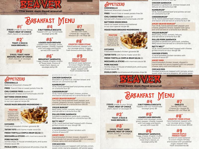 The Angry Beaver Bar Menu