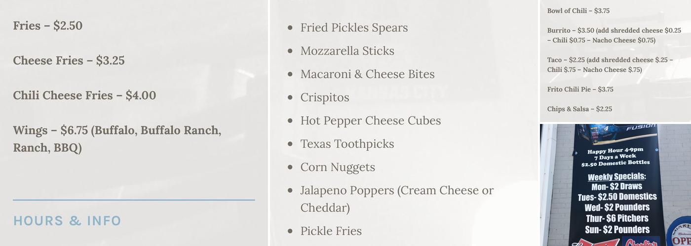 Charlie's Place Menu