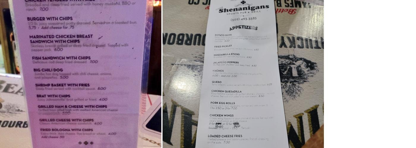 More Shenanigans Menu