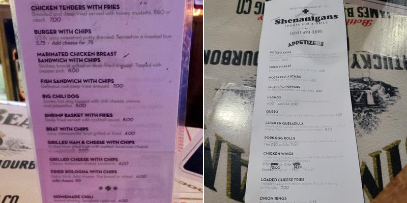 More Shenanigans Menu