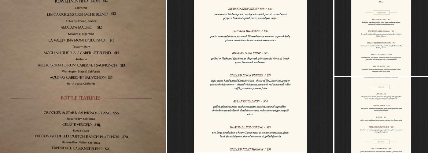 Brix Wine Bar & Bistro Menu