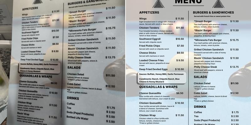 KC's Bar and Grill Menu
