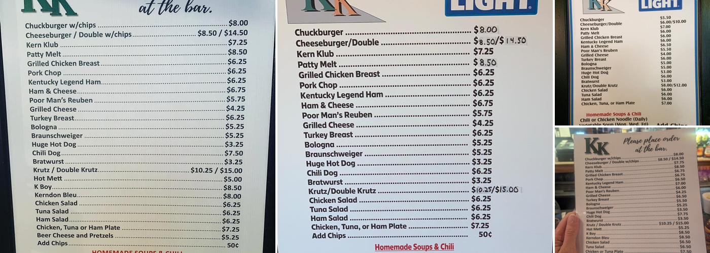 Kern's Korner Menu